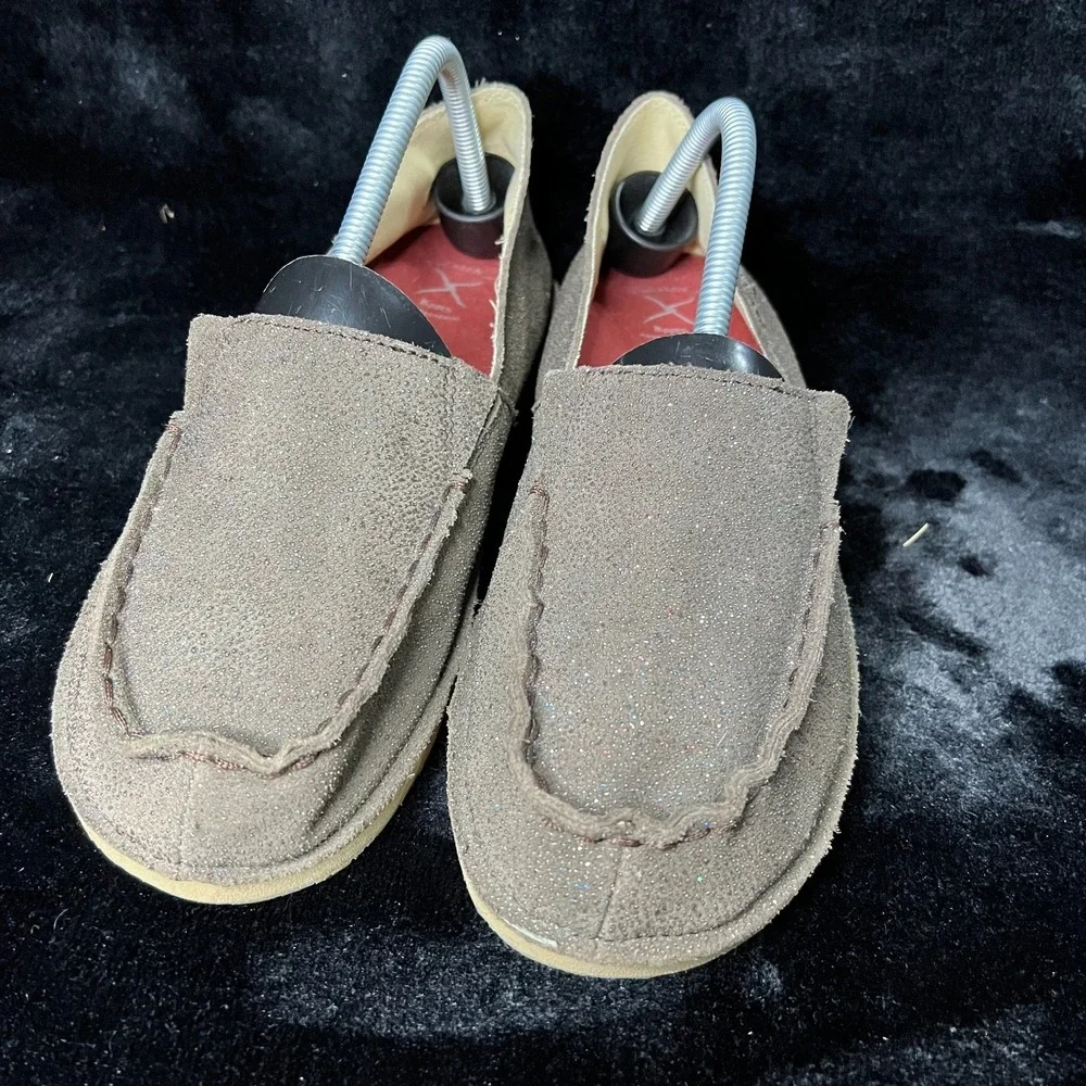 Twisted X‎ YCL0003 Girls 6 M Loafers Shoes Chocolate Shimmer Leather Slip On